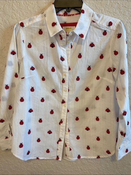 Maeve Tops - Anthropologie Maeve White Button-Down Shirt with Red Ladybug Motif Size SP